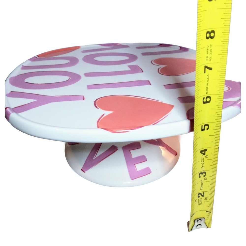 Home I Love You Valentines Day Cake Stand 11 inch Ceramic Heart Display Pedestal - Picture 10 of 10